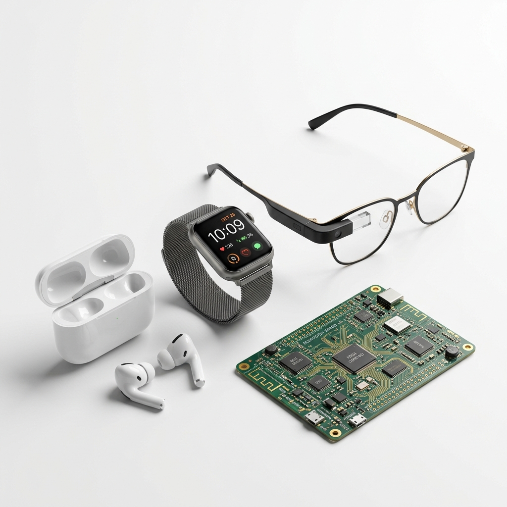Audiva Labs Connected Device Ecosystem: Earbuds, Smart Glasses, Wearables, PCB layout